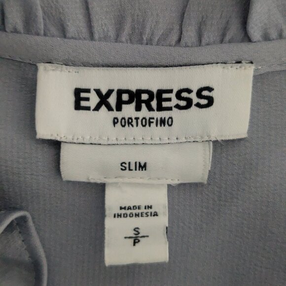 Express Slim Ruffle Covered Button Portofino Shirt in Slate Blue Size Small - Picture 5 of 8